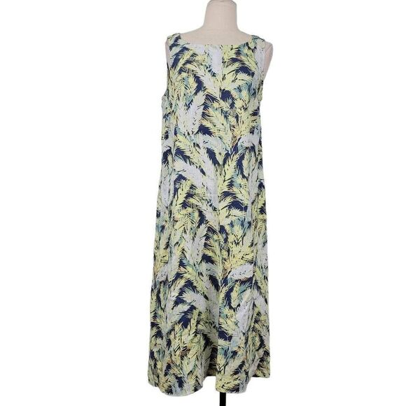 J. Jill Love Linen Leaf Print Sleeveless Midi Dress Sz S Blue‎ Green Pull Over - Picture 2 of 12